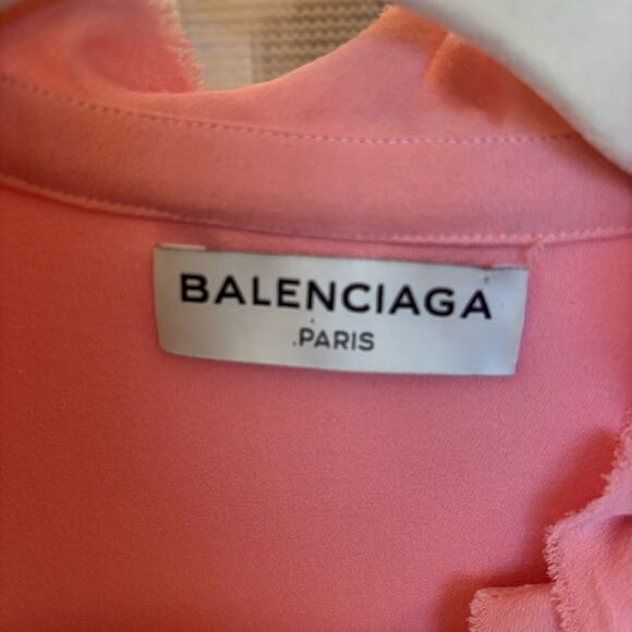Balenciaga baby pink silk ruffled blouse frilly chic girly button down size 36 - Picture 4 of 9
